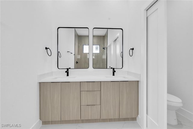 3202 21st St W, Lehigh Acres, FL 33971 - full bath with double vanity, marble finish flooring, and a shower