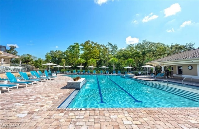 3760 Sawgrass Way Unit 3514, Naples, FL 34112 - community pool with a patio and view of scattered trees