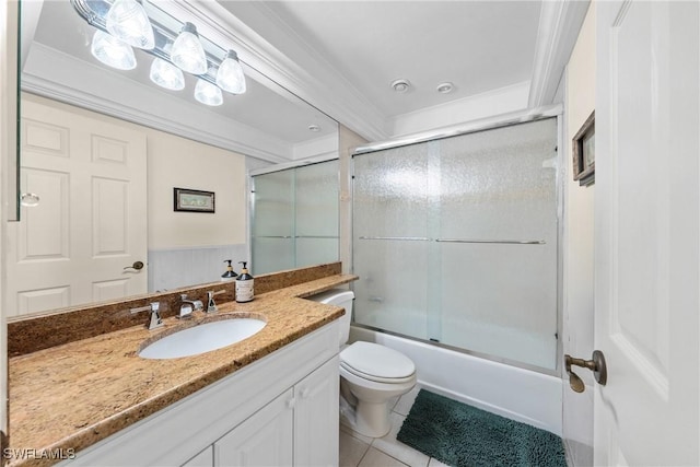 519 Seaview Ct Unit N4, Marco Island, FL 34145 - full bath with vanity, bath / shower combo with glass door, tile patterned flooring, and crown molding