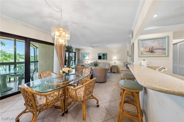 519 Seaview Ct Unit N4, Marco Island, FL 34145 - dining room featuring a ceiling fan, light tile patterned floors, a chandelier, and ornamental molding