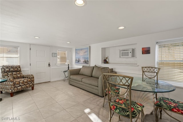 201 Miramar St, Fort Myers Beach, FL 33931 - living room featuring a wall mounted AC, light tile patterned floors, plenty of natural light, and recessed lighting