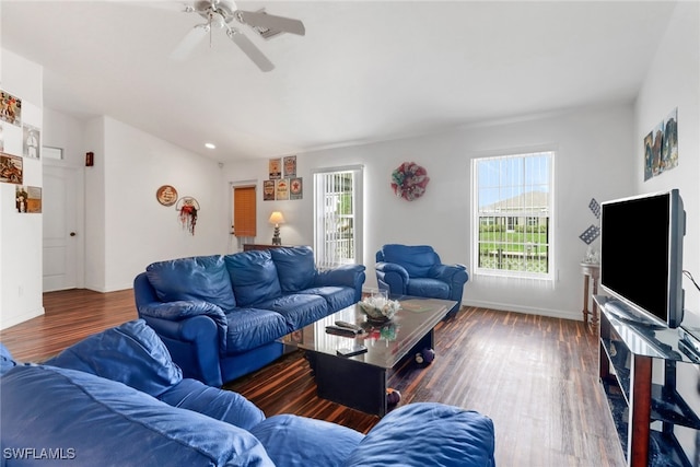 1439 SW Embers Ter, Cape Coral, FL 33991 - living room with wood finished floors, ceiling fan, and recessed lighting