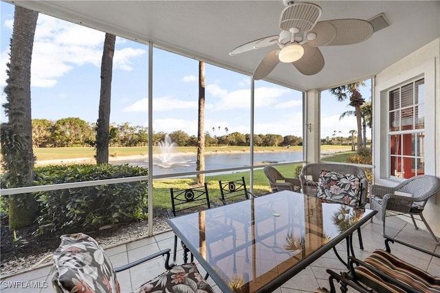 4660 Winged Foot Ct Unit 104, Naples, FL 34112 - sunroom / solarium with a water view and ceiling fan