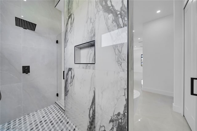1405 SW 28th Ter, Cape Coral, FL 33914 - bathroom with a marble finish shower and recessed lighting