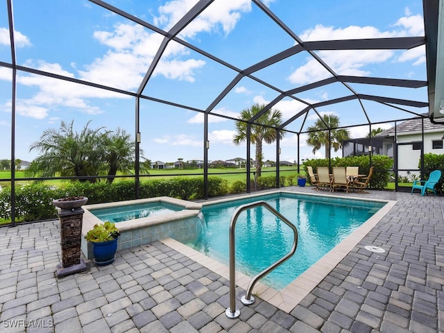 15904 Talon Ter, Punta Gorda, FL 33982 - view of pool featuring a patio, a pool with connected hot tub, and a lanai