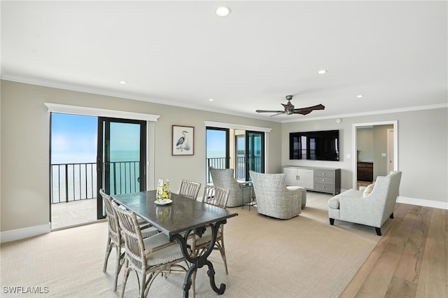 1100 S Collier Blvd Unit 723, Marco Island, FL 34145 - dining room with crown molding, plenty of natural light, recessed lighting, ceiling fan, and light wood finished floors