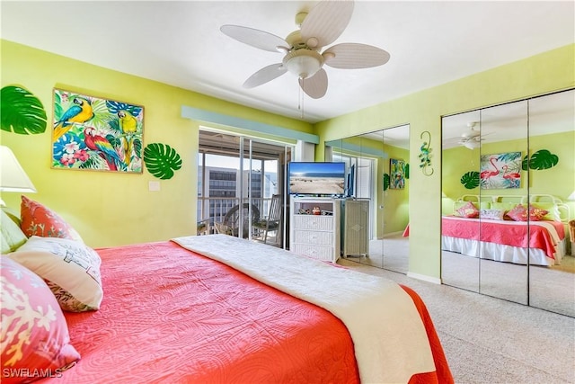 4531 Bay Beach Ln Unit 337, Fort Myers Beach, FL 33931 - carpeted bedroom with multiple closets and ceiling fan