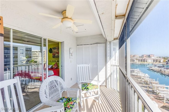 4531 Bay Beach Ln Unit 337, Fort Myers Beach, FL 33931 - balcony with a water view and ceiling fan