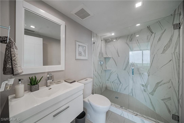 7515 Pelican Bay Blvd Unit 8A, Naples, FL 34108 - bathroom with a marble finish shower, vanity, and recessed lighting