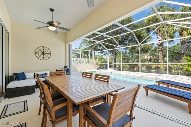 28864 Yellow Fin Trl, Bonita Springs, FL 34135 - view of patio with ceiling fan, an outdoor pool, and a lanai