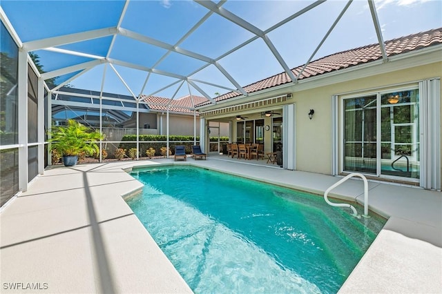 28864 Yellow Fin Trl, Bonita Springs, FL 34135 - view of pool with a patio area, a ceiling fan, and a lanai