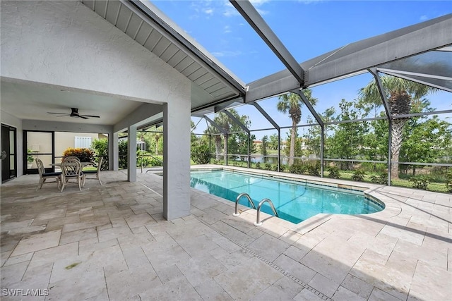 221 Saint James Way, Naples, FL 34104 - outdoor pool with ceiling fan, a patio, and glass enclosure