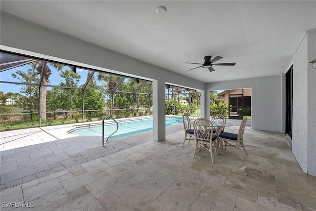 221 Saint James Way, Naples, FL 34104 - swimming pool featuring a patio, a ceiling fan, and a lanai