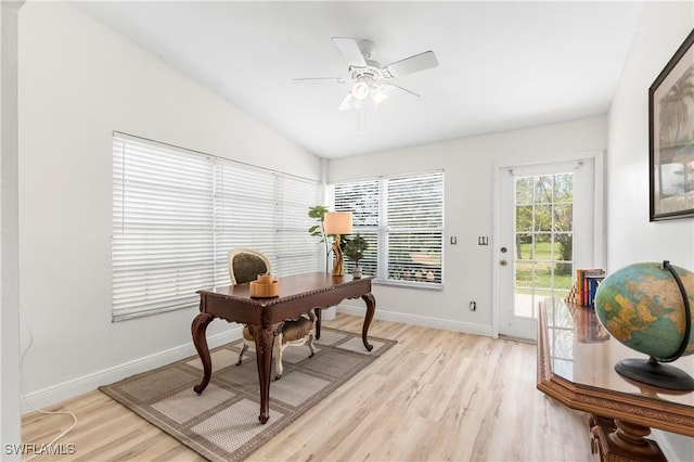 6340 P G A Dr, North Fort Myers, FL 33917 - office with a ceiling fan, light wood-style flooring, and lofted ceiling