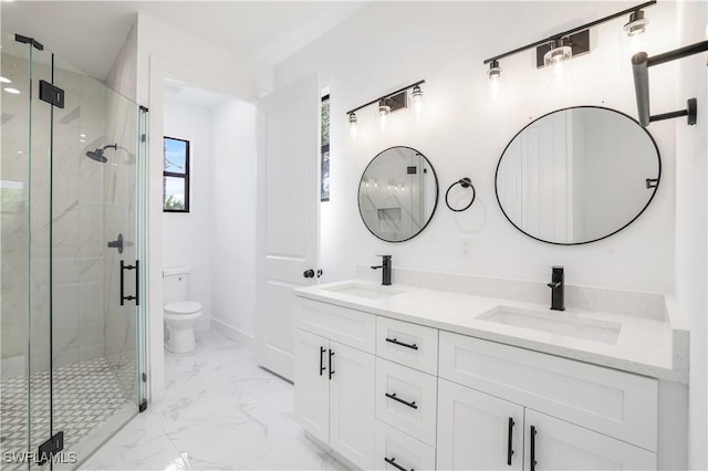 3644 35th Ave NE, Naples, FL 34120 - bathroom with marble finish flooring, double vanity, and a marble finish shower