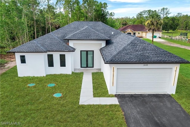 3644 35th Ave NE, Naples, FL 34120 - view of front of home featuring a shingled roof, asphalt driveway, stucco siding, a garage, and french doors