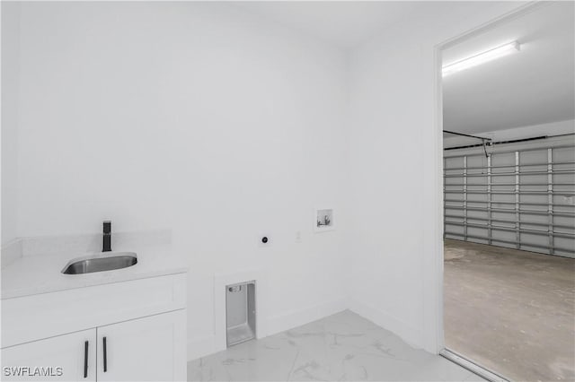 3644 35th Ave NE, Naples, FL 34120 - washroom with cabinet space, hookup for a washing machine, electric dryer hookup, and light marble finish flooring