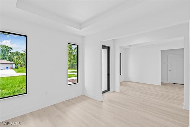 1061 Sunrise Blvd, Lehigh Acres, FL 33974 - spare room featuring light wood-type flooring and a tray ceiling