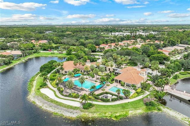 2434 Butterfly Palm Dr, Naples, FL 34119 - aerial view of property and surrounding area featuring a pool and a large body of water