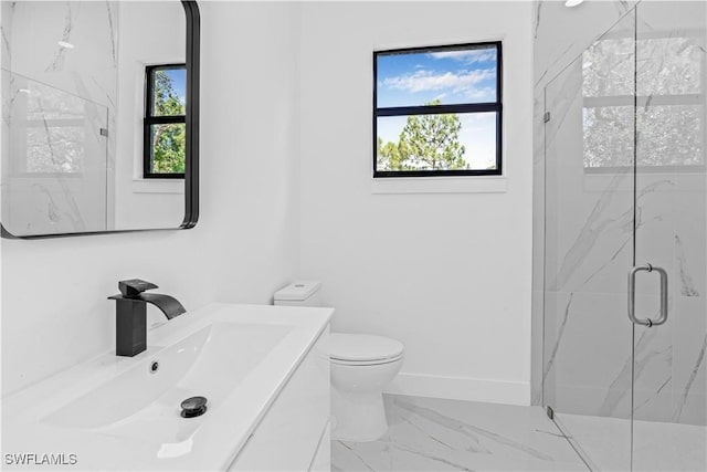 3200 44th St W, Lehigh Acres, FL 33971 - bathroom with marble look tiles, a marble finish shower, vanity, and plenty of natural light