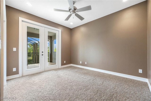 3917 La Vida Way, Cape Coral, FL 33993 - unfurnished room featuring french doors, carpet flooring, ceiling fan, and recessed lighting
