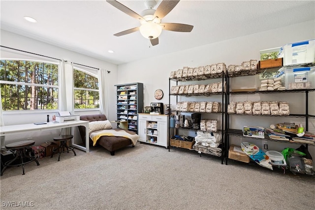 3715 41st Ave NE, Naples, FL 34120 - living area featuring carpet flooring, a ceiling fan, and recessed lighting