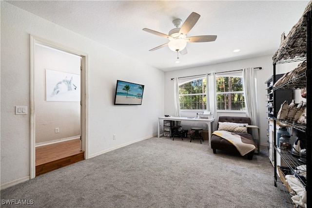 3715 41st Ave NE, Naples, FL 34120 - sitting room featuring carpet flooring, a ceiling fan, and an office area