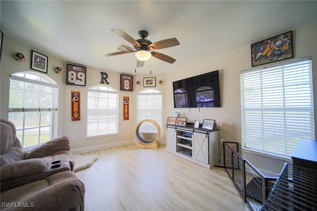 823 Portland St E, Lehigh Acres, FL 33974 - living room with a ceiling fan and light wood-type flooring