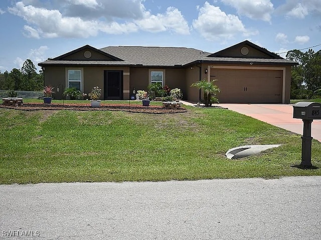 845 Lochman Dr, Fort Myers, FL 33913 - ranch-style home with concrete driveway, stucco siding, a front yard, and an attached garage