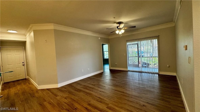 11530 Villa Grand Unit 1101, Fort Myers, FL 33913 - unfurnished room featuring ornamental molding, a ceiling fan, and dark wood-style floors