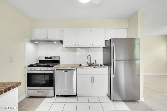 527 Goodland Drive W, Goodland, FL 34140 - kitchen featuring stainless steel appliances, under cabinet range hood, decorative backsplash, and white cabinets