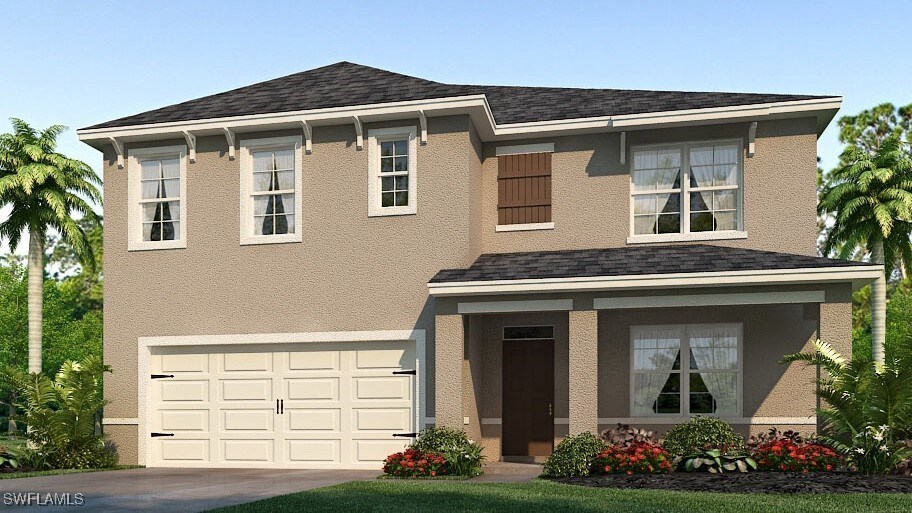 620 SW 8th Ct, Cape Coral, FL 33991 - view of front of house with an attached garage, stucco siding, driveway, and a shingled roof