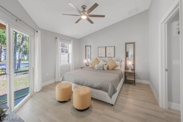 3505 Avion Woods Ct Unit 902, Naples, FL 34104 - bedroom with lofted ceiling, access to outside, light wood-style floors, and ceiling fan