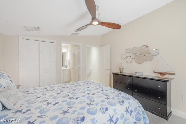 3505 Avion Woods Ct Unit 902, Naples, FL 34104 - carpeted bedroom with a closet, a ceiling fan, and ensuite bathroom
