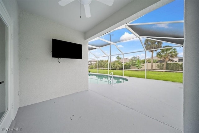 11544 Lake Cypress Loop, Fort Myers, FL 33913 - unfurnished sunroom with a ceiling fan and a pool