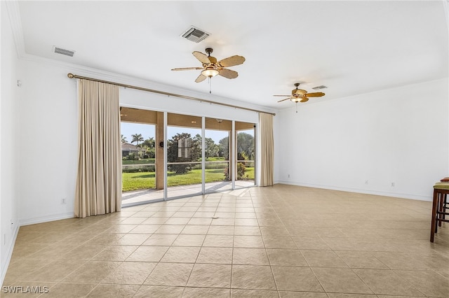14813 Canton Ct, Naples, FL 34114 - empty room featuring light tile patterned flooring, ceiling fan, and crown molding
