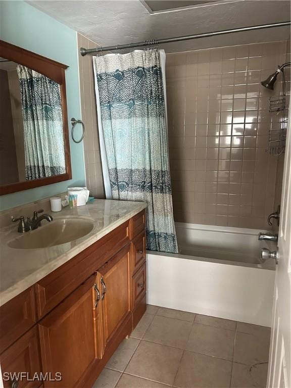8350 Estero Blvd Unit 235, Fort Myers Beach, FL 33931 - full bath featuring vanity, tile patterned flooring, shower / tub combo, and healthy amount of natural light