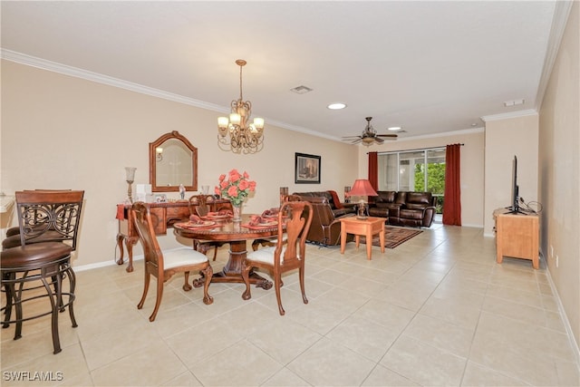 4776 Fairloop Run, Lehigh Acres, FL 33973 - dining area featuring ornamental molding, light tile patterned flooring, a chandelier, ceiling fan, and recessed lighting