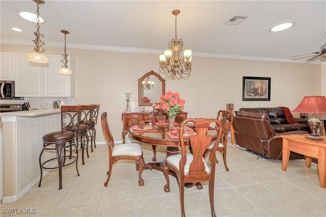 4776 Fairloop Run, Lehigh Acres, FL 33973 - dining area featuring crown molding, light tile patterned floors, recessed lighting, and a chandelier