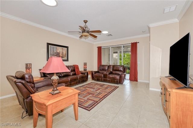 4776 Fairloop Run, Lehigh Acres, FL 33973 - living room with ornamental molding, ceiling fan, light tile patterned floors, and recessed lighting