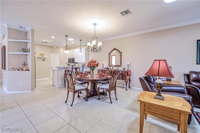 4776 Fairloop Run, Lehigh Acres, FL 33973 - dining room with light tile patterned flooring, a chandelier, ornamental molding, and recessed lighting