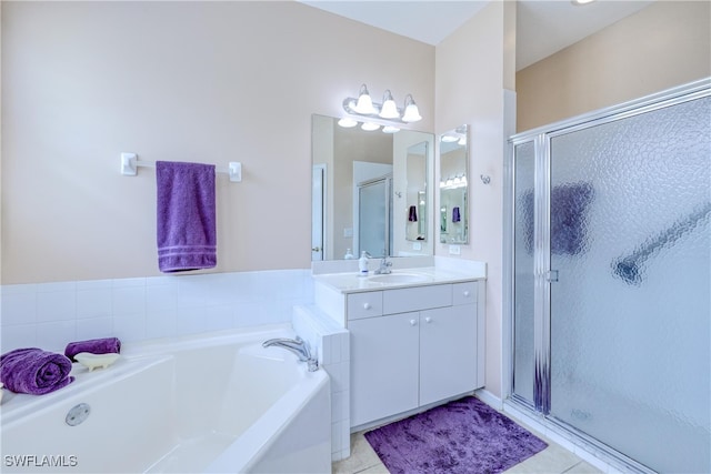 4776 Fairloop Run, Lehigh Acres, FL 33973 - bathroom with vanity, a shower stall, a bath, and tile patterned flooring