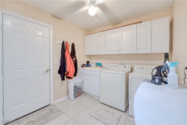 4776 Fairloop Run, Lehigh Acres, FL 33973 - laundry area with cabinet space, independent washer and dryer, ceiling fan, and light tile patterned floors