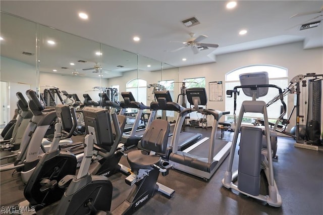 4776 Fairloop Run, Lehigh Acres, FL 33973 - gym featuring ceiling fan and recessed lighting