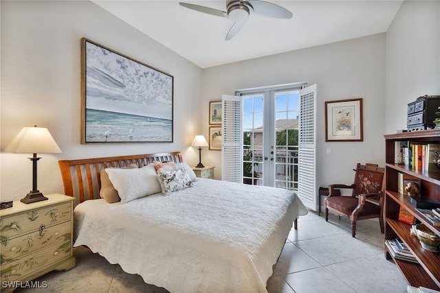 23751 Merano Ct Unit 201, Estero, FL 34134 - bedroom featuring access to exterior, tile patterned flooring, and ceiling fan