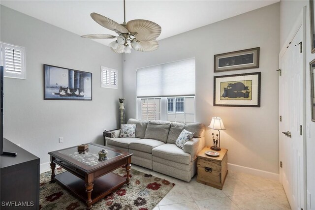 23751 Merano Ct Unit 201, Estero, FL 34134 - living room with ceiling fan and tile patterned floors