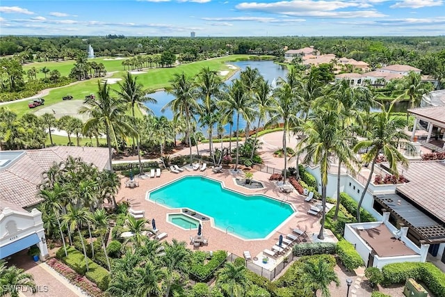 23751 Merano Ct Unit 201, Estero, FL 34134 - community pool with view of golf course, a water view, and a community hot tub