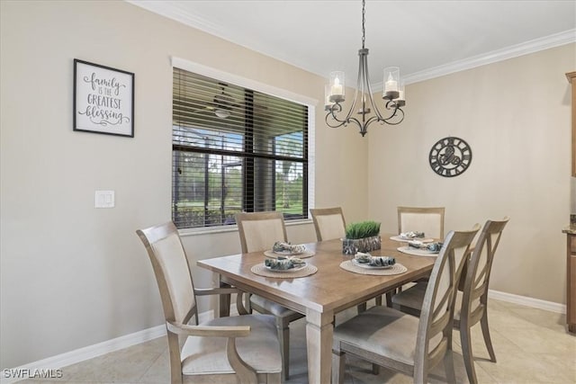 20333 Cypress Shadows Blvd, Estero, FL 33928 - dining space with a chandelier, light tile patterned flooring, and ornamental molding