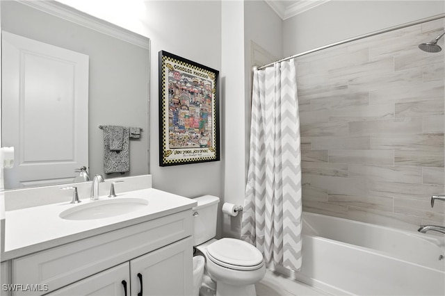 8951 Saint Lucia Dr, Naples, FL 34114 - full bathroom with ornamental molding, vanity, and shower / bathtub combination with curtain