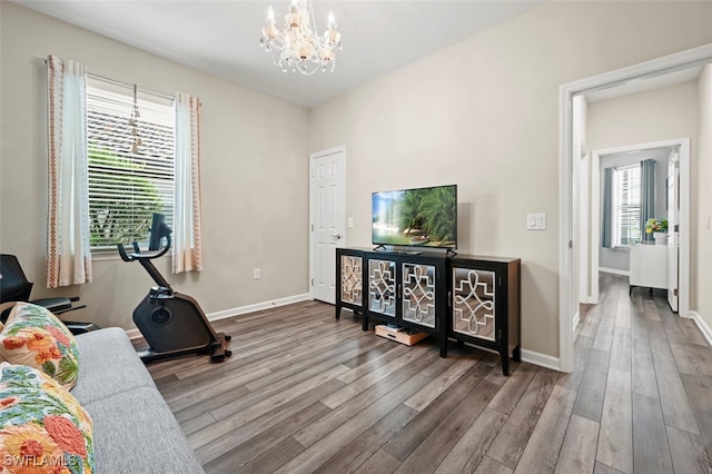 19280 Elston Way, Estero, FL 33928 - exercise area with a chandelier and wood finished floors